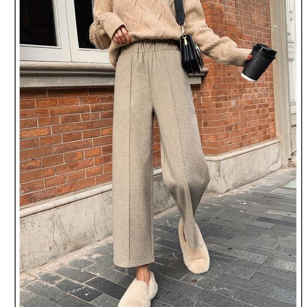 women's pants & capris autumn winter casual straight women thick woolen wide leg female elastic band high waist nine, Black;white
women's pants & capris autumn winter casual straight women thick woolen wide leg female elastic band high waist nine, Black;white