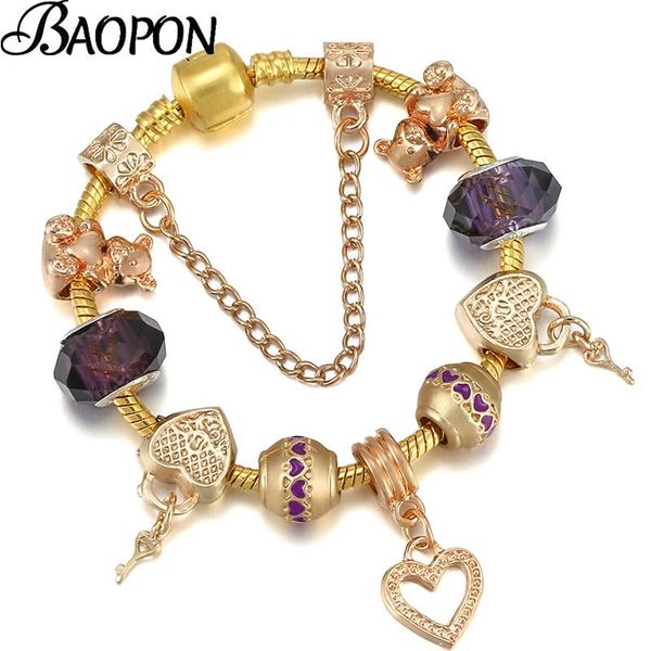 charm bracelets romantic crystal key heart beads bracelet with gold color snake chain brand for women valentine's day jewelry, Golden;silver
charm bracelets romantic crystal key heart beads bracelet with gold color snake chain brand for women valentine's day jewelry, Golden;silver