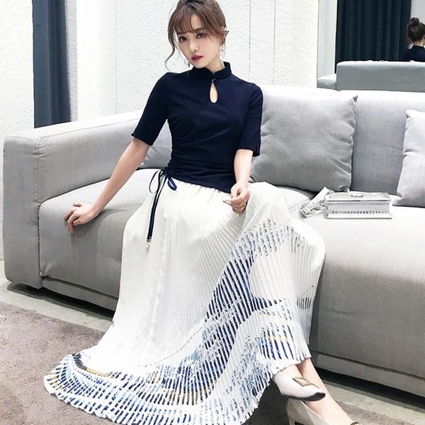 china women retro irregular cheongsam + long pleated skirt chinese style vintage elegant lady print 2 piece set 10548, Red
china women retro irregular cheongsam + long pleated skirt chinese style vintage elegant lady print 2 piece set 10548, Red