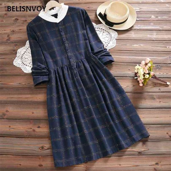 vintage spring autumn casual lace stand collar plaid dress women long sleeve mori girl elegant vestidos feminino 210520, Black;gray
vintage spring autumn casual lace stand collar plaid dress women long sleeve mori girl elegant vestidos feminino 210520, Black;gray