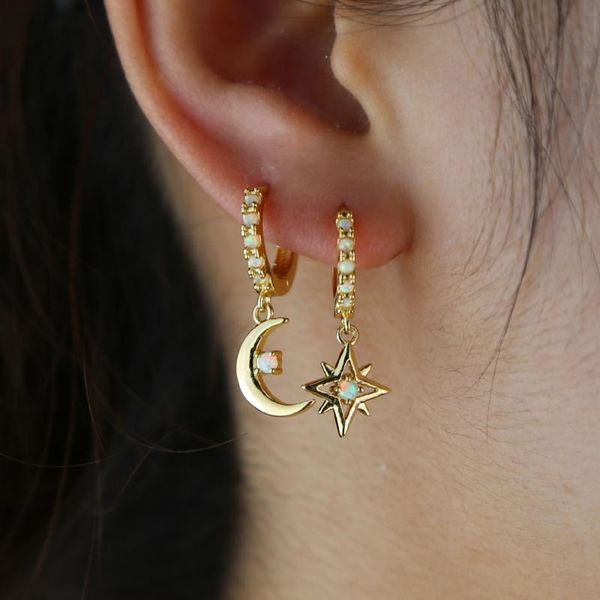 sterling silver moon star charm hoop earring paved white fire opal stone fine fashion jewelry & huggie, Golden;silver
sterling silver moon star charm hoop earring paved white fire opal stone fine fashion jewelry & huggie, Golden;silver
