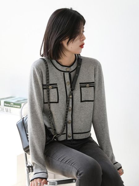 women's knits & tees early autumn cardigan small color contrast metal round neck knitted short coat, White
women's knits & tees early autumn cardigan small color contrast metal round neck knitted short coat, White