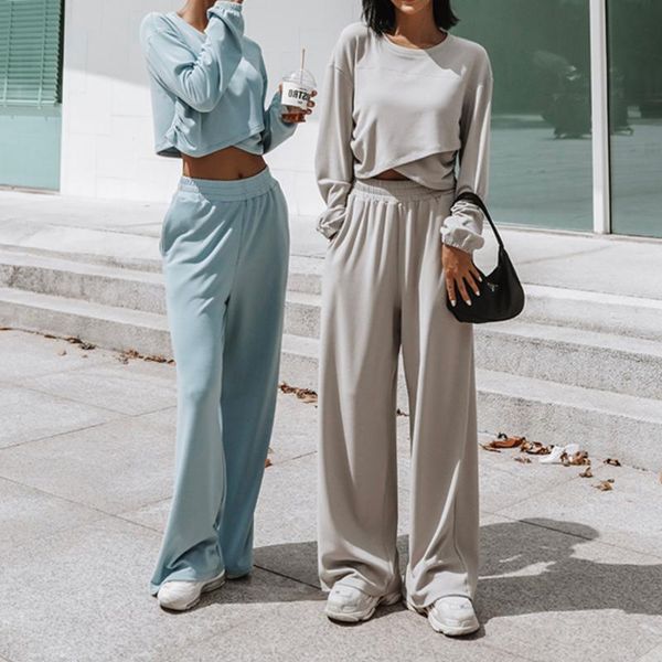 women's two piece pants autumn and winter fashion sports leisure short round neck sweater + wide leg solid color two-piece suit 2021, White
women's two piece pants autumn and winter fashion sports leisure short round neck sweater + wide leg solid color two-piece suit 2021, White