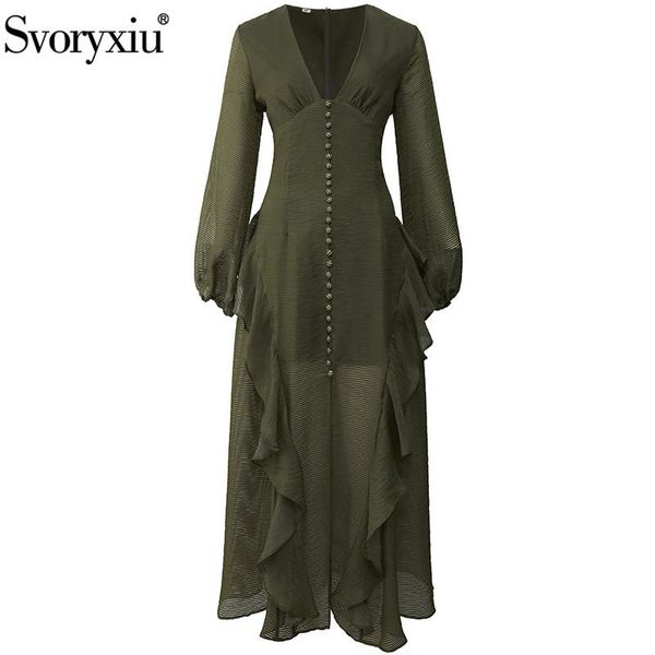 svoryxiu designer spring summer v-neck long dress women's lantern sleeve pleated ruffles split dresses vestdios casual, Black;gray
svoryxiu designer spring summer v-neck long dress women's lantern sleeve pleated ruffles split dresses vestdios casual, Black;gray