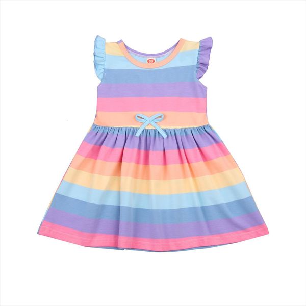 summer kids girls fashion fly sleeve rainbow striped dress stylish clothes, White
summer kids girls fashion fly sleeve rainbow striped dress stylish clothes, White