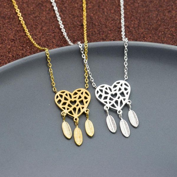pendant necklaces bohemia dream catcher heart necklace women jewelry stainless steel feather dangling choker wumen kid gift, Silver
pendant necklaces bohemia dream catcher heart necklace women jewelry stainless steel feather dangling choker wumen kid gift, Silver