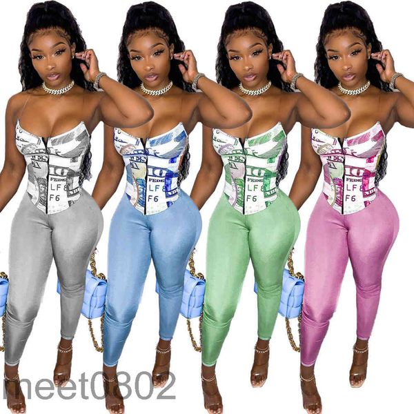 women's two piece pants 2021 summer fashion us dollar printing slim fitting sling two-piece sets designer u neck zipper trousers, White
women's two piece pants 2021 summer fashion us dollar printing slim fitting sling two-piece sets designer u neck zipper trousers, White