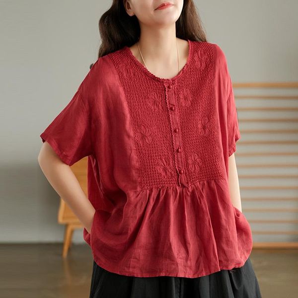 women's blouses & shirts breathable women embroidery floral and button o-neck short sleeve summer vintage loose ramie shirt 2021, White
women's blouses & shirts breathable women embroidery floral and button o-neck short sleeve summer vintage loose ramie shirt 2021, White