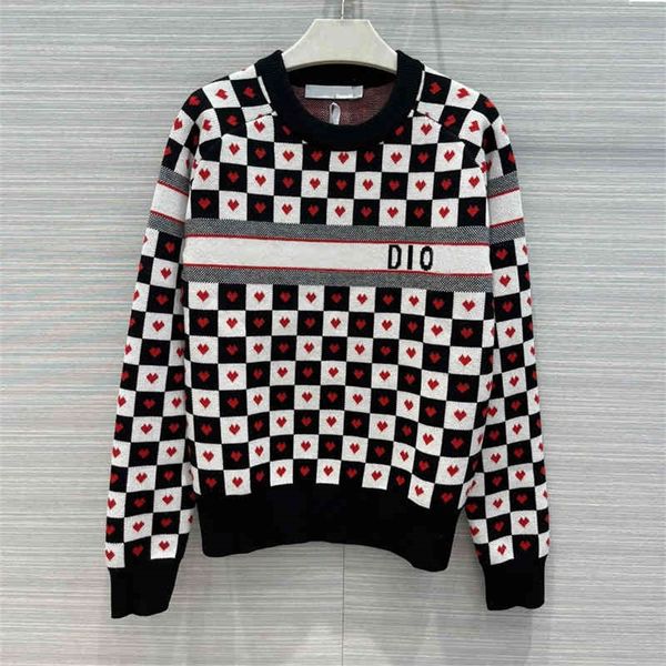 early autumn home black and white check peach heart sweater checkerboard love round neck cashmere female, White;black
early autumn home black and white check peach heart sweater checkerboard love round neck cashmere female, White;black