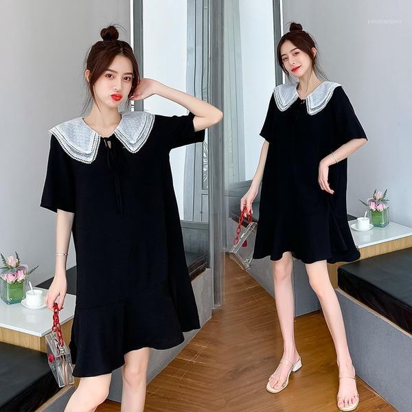 1872# korean version loose doll collar plus size maternity clothes summer stylish dress pregnant women mom dresses1, White
1872# korean version loose doll collar plus size maternity clothes summer stylish dress pregnant women mom dresses1, White