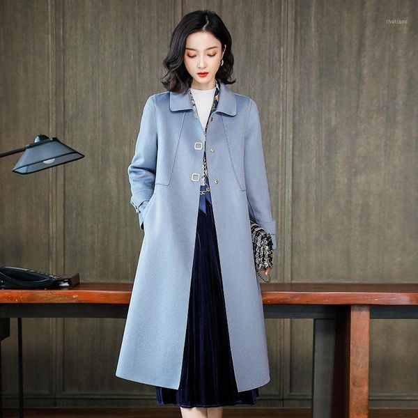 women's wool & blends autumn and winter woolen coat middle long double-sided classic handmade water ripple, Black
women's wool & blends autumn and winter woolen coat middle long double-sided classic handmade water ripple, Black