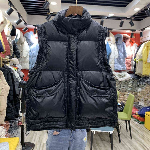 2021 korean down cotton vest women's medium and long loose et small casual waistcoat, Black;white
2021 korean down cotton vest women's medium and long loose et small casual waistcoat, Black;white