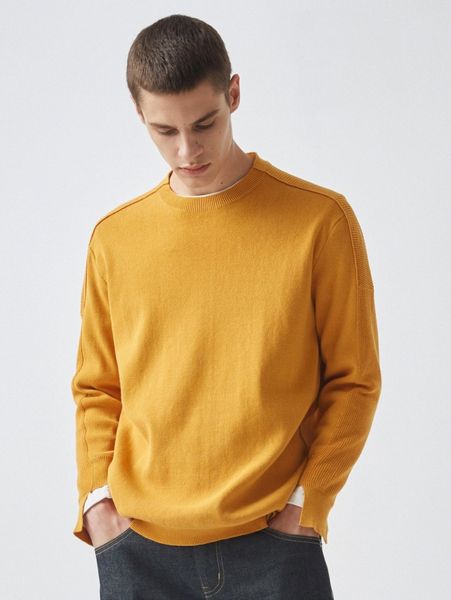 men ribbed knit split hem sweater 85nq#, White;black