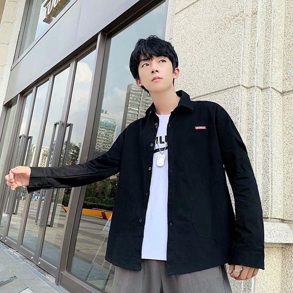 men solid shirt long sleeve 2021 man korean fashions embroidery male streetwear spring shirts men's casual, White;black
men solid shirt long sleeve 2021 man korean fashions embroidery male streetwear spring shirts men's casual, White;black