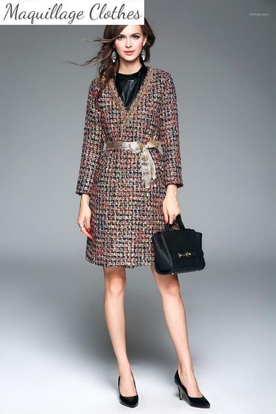 women's tweed coat spring runways v-neck wool fashion slim belted plaid woolen overcoat & blends, Black
women's tweed coat spring runways v-neck wool fashion slim belted plaid woolen overcoat & blends, Black