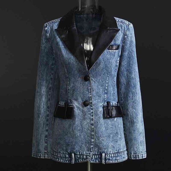 women's suits & blazers women denim leather patchwork spring autumn colorblock coat jdke, White;black
women's suits & blazers women denim leather patchwork spring autumn colorblock coat jdke, White;black