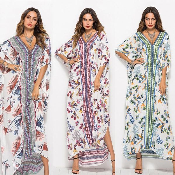 women's swimwear 2021 bohemian print loose robe bat sleeve dress summer swimsuit beach, White;black
women's swimwear 2021 bohemian print loose robe bat sleeve dress summer swimsuit beach, White;black