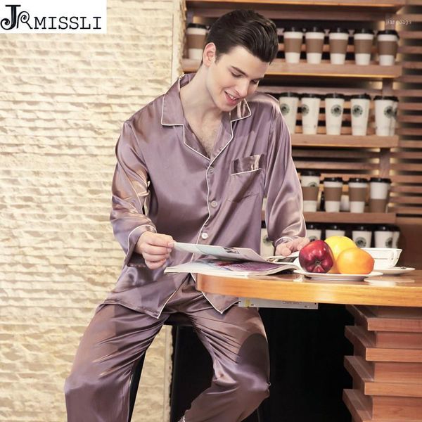 men's sleepwear jrmissli brand pajamas satin silk men pyjamas solid pijamas full sleeves length pants pajama sets 2 pieces set, Black;brown
men's sleepwear jrmissli brand pajamas satin silk men pyjamas solid pijamas full sleeves length pants pajama sets 2 pieces set, Black;brown