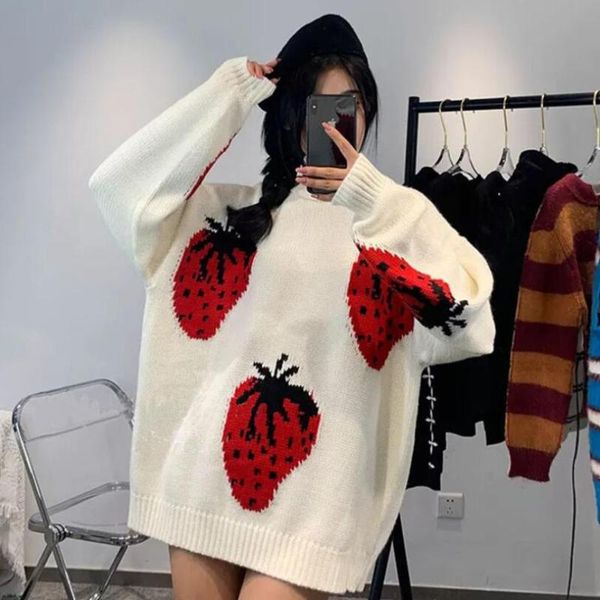 women's sweaters strawberry embroidery sweater women 2021 autumn winter long sleeve o neck sweet knitted pullover female loose p937, White;black
women's sweaters strawberry embroidery sweater women 2021 autumn winter long sleeve o neck sweet knitted pullover female loose p937, White;black
