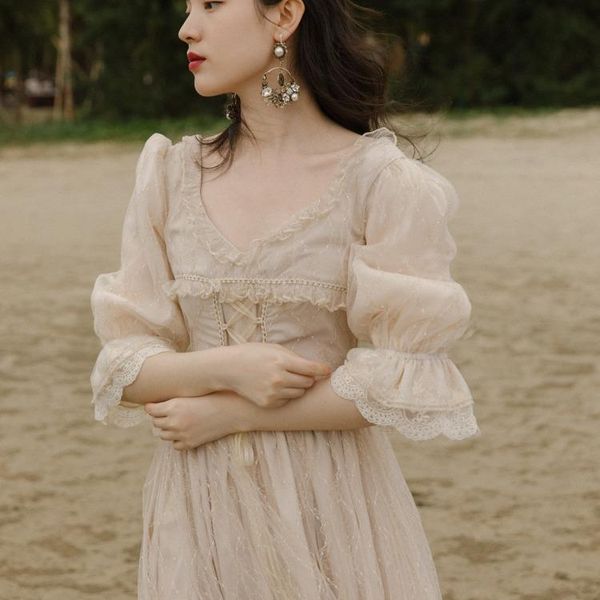 party dresses mori girl cottage style large swing ruffles v-neck lace up backless champagne vintage fairy princess long dress women midi, White;black
party dresses mori girl cottage style large swing ruffles v-neck lace up backless champagne vintage fairy princess long dress women midi, White;black