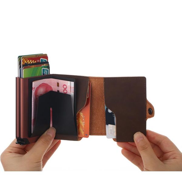 card holders casekey mens wallet holder double aluminum leather rfid metal automatic purse id cardholder, Brown;gray
card holders casekey mens wallet holder double aluminum leather rfid metal automatic purse id cardholder, Brown;gray