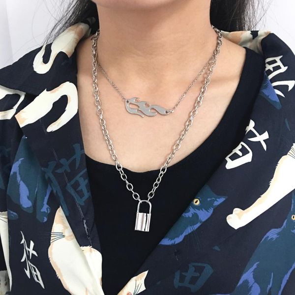 pendant necklaces 1 pair lock flame necklace for women hip hop rock chain padlock choker jewelry exquisite clavicle accessories, Silver
pendant necklaces 1 pair lock flame necklace for women hip hop rock chain padlock choker jewelry exquisite clavicle accessories, Silver
