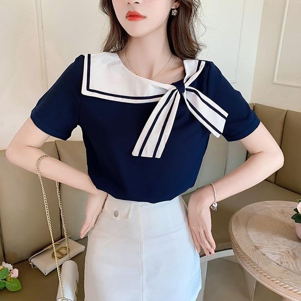 women's blouses & shirts 2021 elegant workwear ol o-neck short sleeve soft bow chiffon women t-shirts roupas blue white camisetas de
women's blouses & shirts 2021 elegant workwear ol o-neck short sleeve soft bow chiffon women t-shirts roupas blue white camisetas de