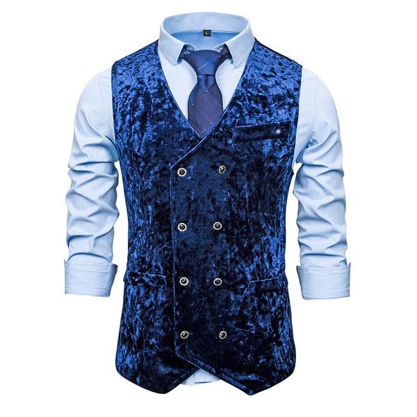 men's vests mens royal blue double breasted velvet 2021 brand slim fit suit dress vest men party wedding casual waistcoat for male, Black;white
men's vests mens royal blue double breasted velvet 2021 brand slim fit suit dress vest men party wedding casual waistcoat for male, Black;white