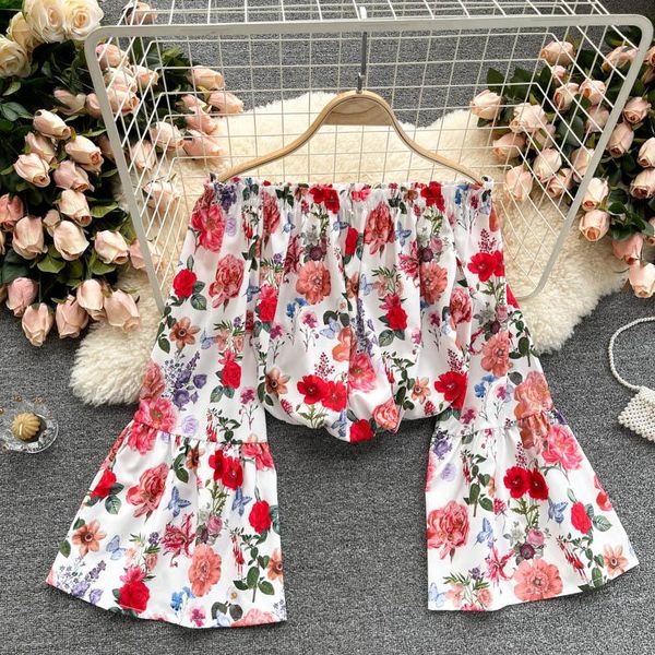 women's blouses & shirts sweet wood ears blouse feminine one-word collar strapless flared sleeves short blusa holiday style printed chi, White
women's blouses & shirts sweet wood ears blouse feminine one-word collar strapless flared sleeves short blusa holiday style printed chi, White