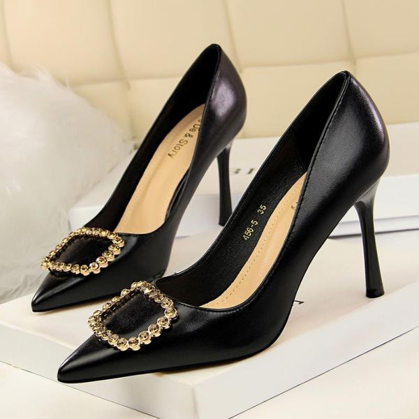 high-heeled women's shoes with stiletto shallow mouth pointed square buckle sandals, Black
high-heeled women's shoes with stiletto shallow mouth pointed square buckle sandals, Black