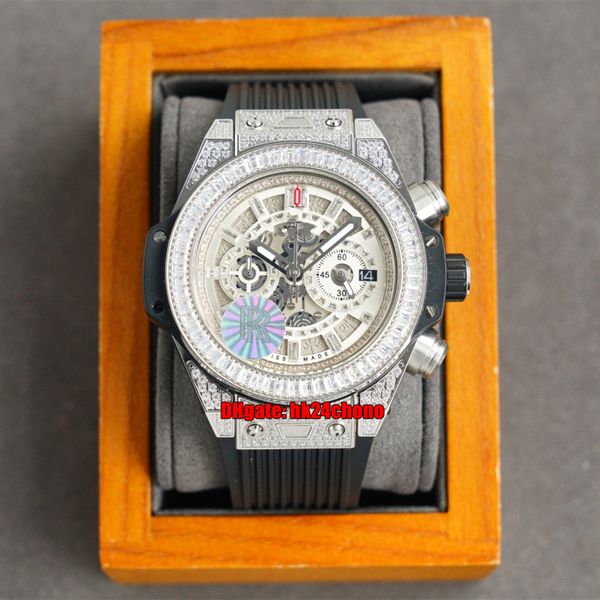 11 styles watches 45mm diamond case hub1242 quartz chronograph mens watch diamonds bezel skeleton dial rubber strap gents sports wristwatche, Slivery;brown
11 styles watches 45mm diamond case hub1242 quartz chronograph mens watch diamonds bezel skeleton dial rubber strap gents sports wristwatche, Slivery;brown