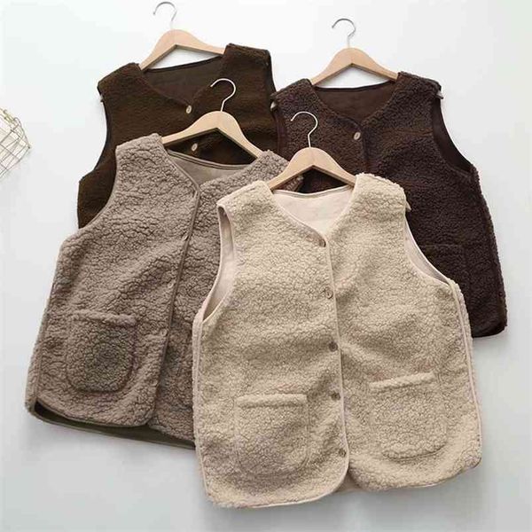 women solid lamb wool vest waistcoat autumn sleeve single breasted casual female sweet jackets clothing 210513, Black;white
women solid lamb wool vest waistcoat autumn sleeve single breasted casual female sweet jackets clothing 210513, Black;white