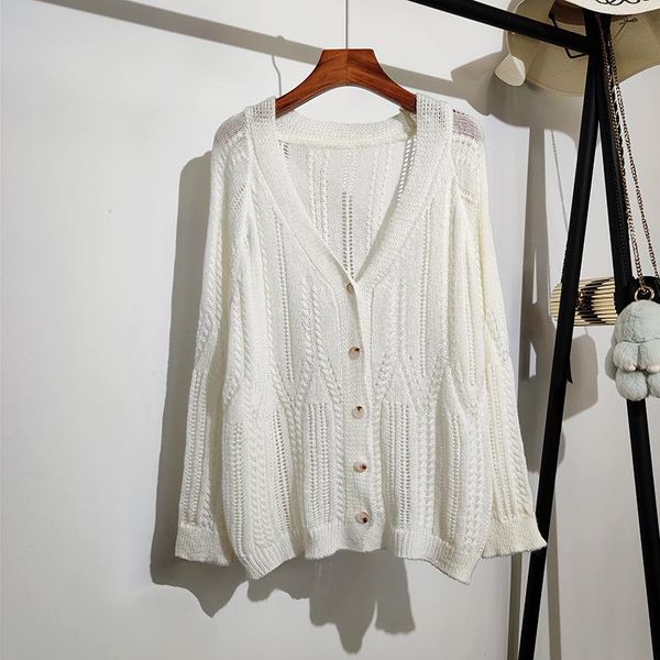 women's knits & tees sweet style lightweight knitted women sweater cardigan summer 2021 v-neck button solid long-sleeved female outwear, White
women's knits & tees sweet style lightweight knitted women sweater cardigan summer 2021 v-neck button solid long-sleeved female outwear, White