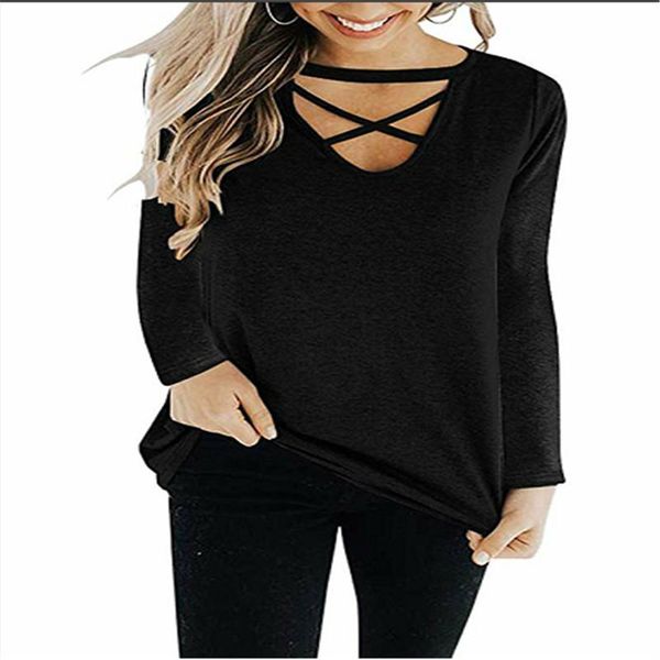 women's t-shirt fashion 2021 women long sleeve shirts criss cross cut out tunics pullover tshirt v neck oversize autumn spring top, White
women's t-shirt fashion 2021 women long sleeve shirts criss cross cut out tunics pullover tshirt v neck oversize autumn spring top, White