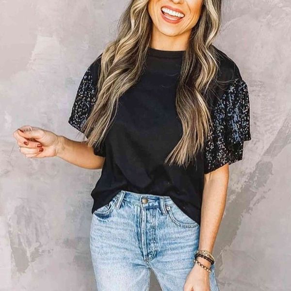 fashion sequins blouse shirt splicing loose o-neck tee summer casual ladies female women short sleeve blusas pullover x0521, White
fashion sequins blouse shirt splicing loose o-neck tee summer casual ladies female women short sleeve blusas pullover x0521, White