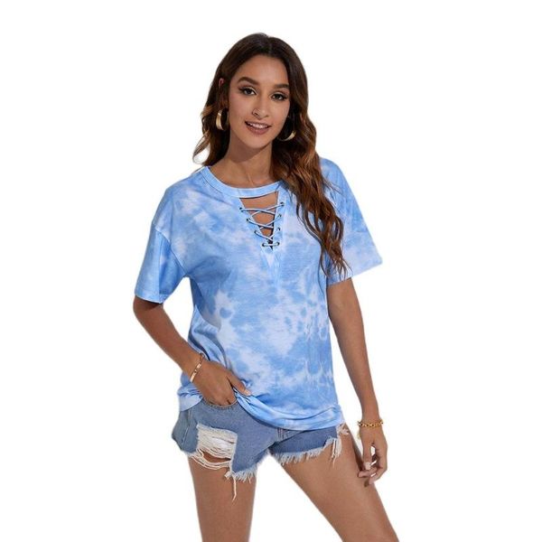 women's t-shirt 2021 summer products good quality fashion round neck tie dye camouflage v band top, White
women's t-shirt 2021 summer products good quality fashion round neck tie dye camouflage v band top, White