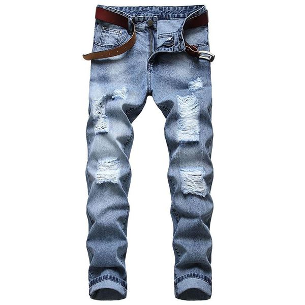 spring men's wear hole jeans simple time big ragged cotton amazon pants, Blue 
spring men's wear hole jeans simple time big ragged cotton amazon pants, Blue