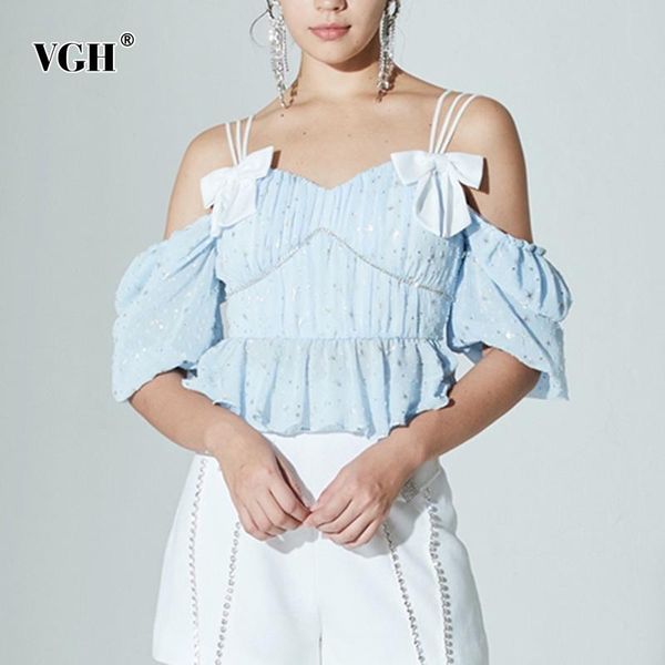 women's blouses & shirts vgh casual blue patchwork bowknot for women square collar puff half sleeve ruched slim female 2021 summer fash, White
women's blouses & shirts vgh casual blue patchwork bowknot for women square collar puff half sleeve ruched slim female 2021 summer fash, White