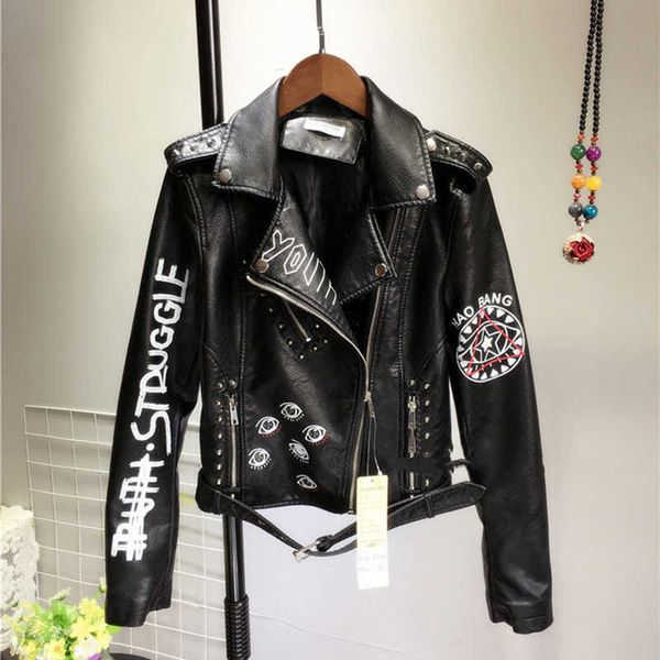 rivet locomotive leather jacket female autumn handsome personality pu letter printing short coat 210531, Black
rivet locomotive leather jacket female autumn handsome personality pu letter printing short coat 210531, Black
