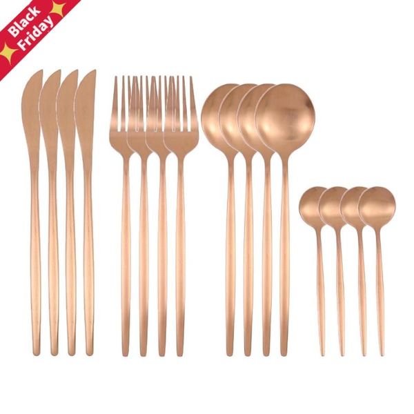 16pcs gold matte dinnerware set 304 stainless steel cutlery dinner knife fork spoon kitchen silverware tableware supply sets
16pcs gold matte dinnerware set 304 stainless steel cutlery dinner knife fork spoon kitchen silverware tableware supply sets