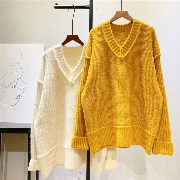 knits v-neck women soft thick warm sweater fashion lazy oaf pullover simply knitwear sueter mujer, White
knits v-neck women soft thick warm sweater fashion lazy oaf pullover simply knitwear sueter mujer, White
