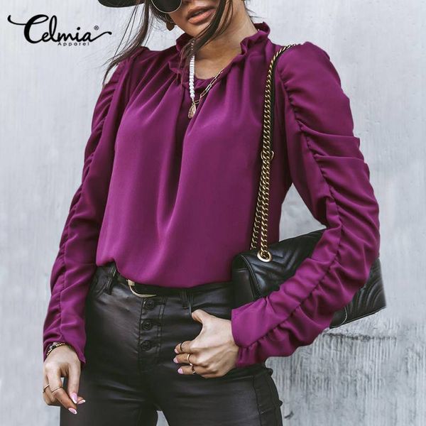 blouses 5xl celmia 2021 fashion ruffles pleated shirts women casual long sleeve and blouses elegant office solid color party blusas, White
blouses 5xl celmia 2021 fashion ruffles pleated shirts women casual long sleeve and blouses elegant office solid color party blusas, White