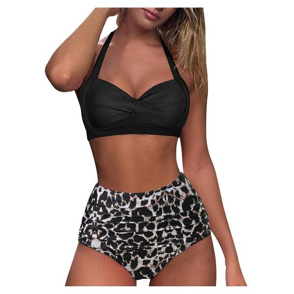 women's swimwear women vintage swimsuit two piece retro halter ruched high waist print bikini set bathing suits 2 pieces tankini swimsu, White;black
women's swimwear women vintage swimsuit two piece retro halter ruched high waist print bikini set bathing suits 2 pieces tankini swimsu, White;black