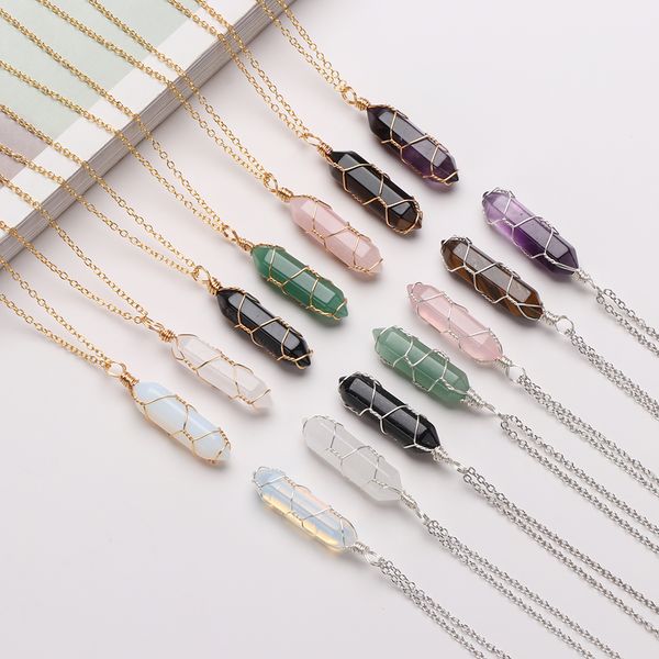 hexagonal cylindrical crystal necklace natural stone pendant wire wrap necklace for women men fashion jewelry, Silver
hexagonal cylindrical crystal necklace natural stone pendant wire wrap necklace for women men fashion jewelry, Silver