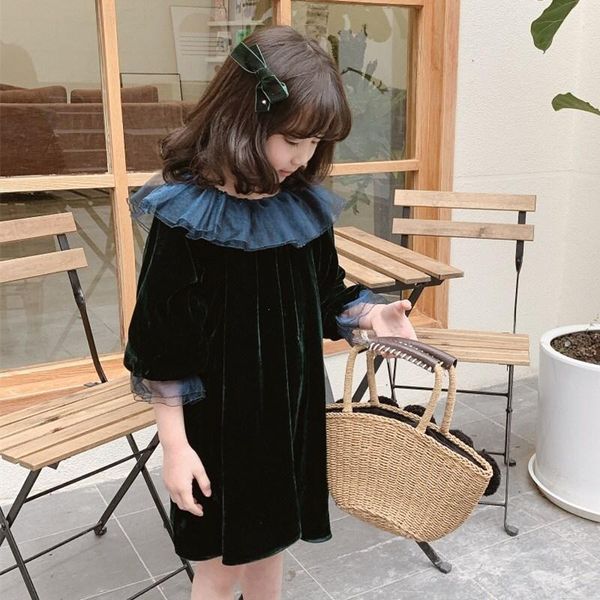 kids dress spring dark green sweet mesh lotus leaf collar velvet girl's dresses, Red;yellow
kids dress spring dark green sweet mesh lotus leaf collar velvet girl's dresses, Red;yellow