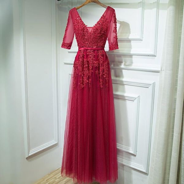 party dresses fashion slim wine red v-neck evening dress lace embrioidery half sleeve bride toasting long prom gown, White;black
party dresses fashion slim wine red v-neck evening dress lace embrioidery half sleeve bride toasting long prom gown, White;black