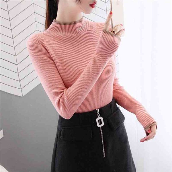 half-high collar knit bottoming shirt women's autumn and winter stitching embroidered inside the hood 210427, White;black
half-high collar knit bottoming shirt women's autumn and winter stitching embroidered inside the hood 210427, White;black