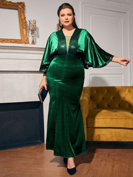 plus butterfly sleeve mermaid velvet dress o7te#, Black 
plus butterfly sleeve mermaid velvet dress o7te#, Black