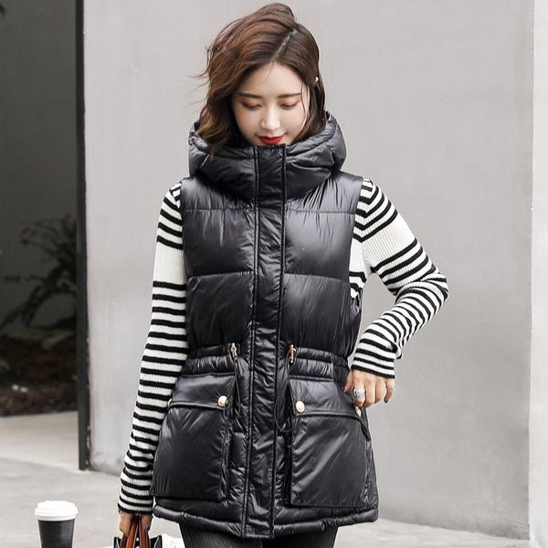 women's vests autumn winter black vest women zipper hooded down cotton jackets with big pockets warm loose mid-length sleeveless jacket, Black;white
women's vests autumn winter black vest women zipper hooded down cotton jackets with big pockets warm loose mid-length sleeveless jacket, Black;white