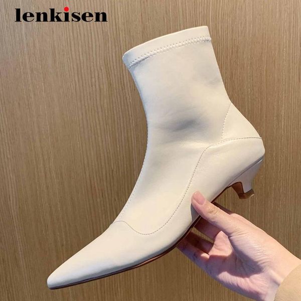 boots lenkisen stretch natural leather classic colors pointed toe thin med heel slip on office lady dress mature ankle l62, Black
boots lenkisen stretch natural leather classic colors pointed toe thin med heel slip on office lady dress mature ankle l62, Black